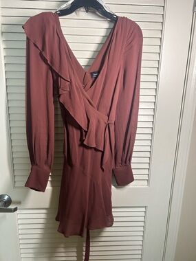 Bardot Ruffle-Front Wrap Dress in Mauve